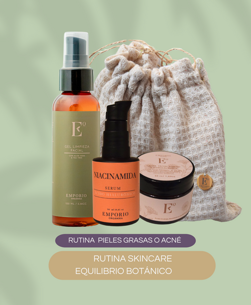 RUTINA SKINCARE PIEL GRASA ACNÉ  HIPERPIGMENTACIÓN EQUILIBRIO BOTÁNICO