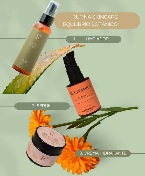 RUTINA SKINCARE PIEL GRASA ACNÉ  HIPERPIGMENTACIÓN EQUILIBRIO BOTÁNICO